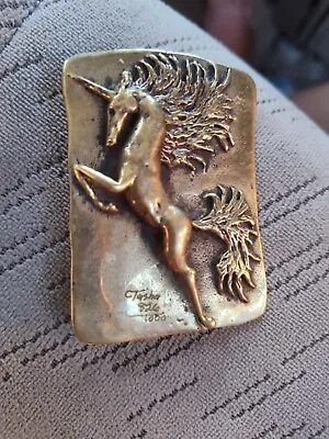 Vintage Carl Tasha Unicorn Solid Brass Belt Buckle 856/1000 Mid Century Art • $150