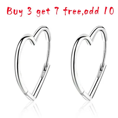 925 Sterling Silver Love Heart Hinged Hoop Earrings Womens Girls Jewellery Gift • £3.10