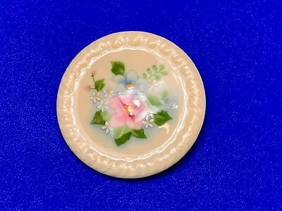 Vintage Avon Ivory Color Ceramic Pink Blue Flower Round Pin Brooch • $4.99