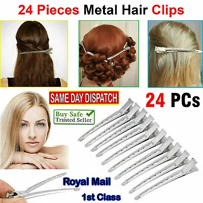 24 X Metal Hair Sectioning Clips Sprung Strong Grip Hairdressing Hair Clip  • £5.80