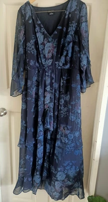 $30 • Buy City Chic Size M/18 Blue Long Sleeve Flowy V Neck Dress Plus Floral Plus Size
