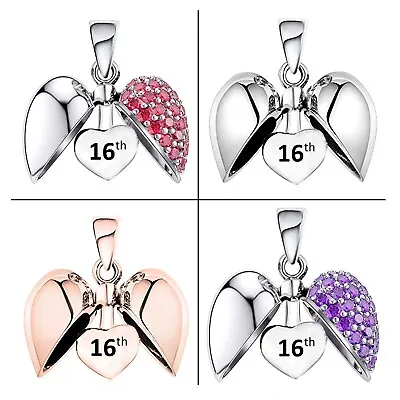 16th Silver Heart Pendant Gift For Her Charm Bracelet Or Necklace Girls Sweet 16 • £16.45