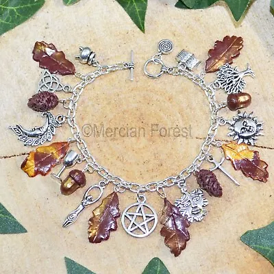 Wiccan Charm Bracelet Mabon Blessings Pagan Jewellery Oak Acorn Autumn Equinox • £19