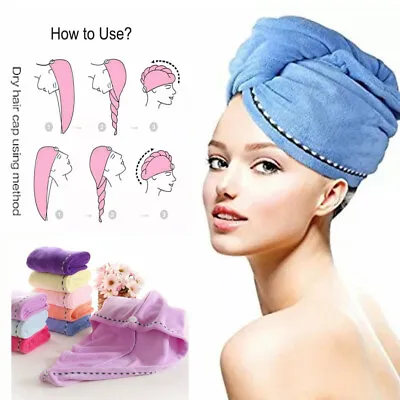 Rapid Fast Drying Hair Absorbent Towel Turban Wrap Soft Shower Bath Cap Hat • $6.50