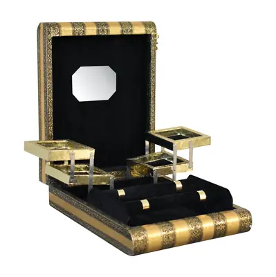 £24.99 • Buy Indian Rustic Gold Embossed Jewellery Box With Midnight Black Interior Velvet
