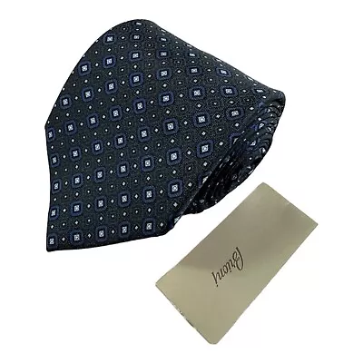 Brioni Current Gray Blue Geometric Pure Silk Tie 3.75 Inch Width NWT • $79.99