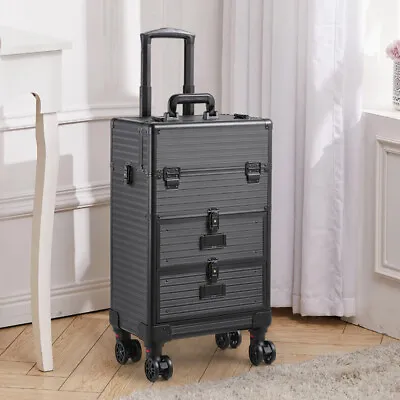 Large Makeup Trolley Train Case Beauty Cosmetic Vanity Case Box On Wheel Drawer • £79.95