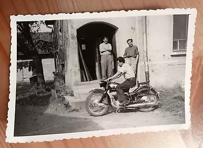 Vintage Photograph 1940s - 50's Europe 3 Young Men NSU Max Motorcycle 4x3 Inch • $19.99