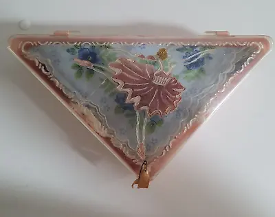 1950s Hommer Ballerina Handkerchief Hankie Triangular Box Pink Marble Celluloid • $10.99