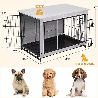 Dog Crate Furniture Wooden End Table Dog Cage Indoor Dog Kennel W/ Double Doors • $86.99