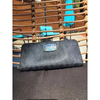 EUC Michael Kors Signature Zip Around Wallet Black Silver • $12