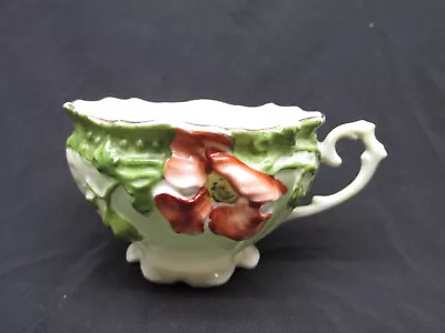 Antique Porcelain Mustache Cup Mug Puffy Poppy Flower Hand Painted Gold Gilt • $19.99