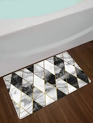 Black White Marble Geometric Modern Art Shower Curtain Bathroom Accessories Set • £12.52