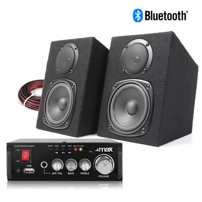 HiFi Speakers And Stereo Amplifier With Bluetooth & USB Home Audio Music System • £82.99