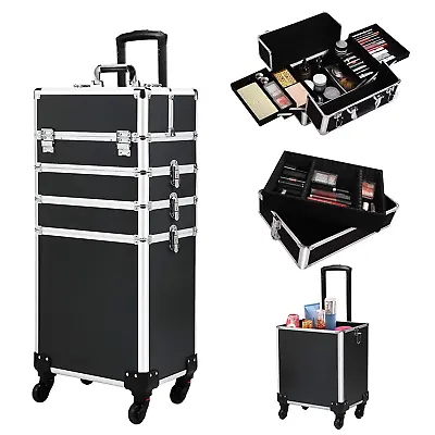 $105.99 • Buy  Professional Aluminum Rolling Cosmetic Case Makeup Box Organizer With 4 Wheels