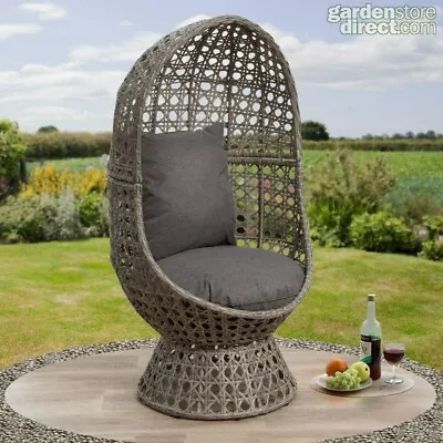 Swivel Cocoon Egg Chair Rattan Wicker Light Grey And Charcoal • £199.99