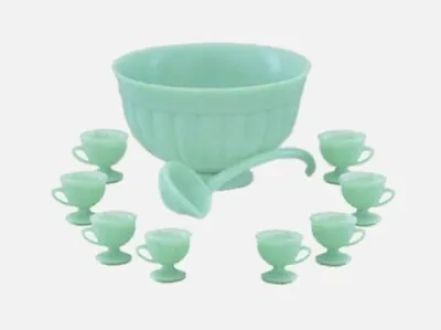  Miniature Dollhouse Chrysnbon 8 Piece Punch Bowl Set Jade Color 1:12 Scale New • $8.99