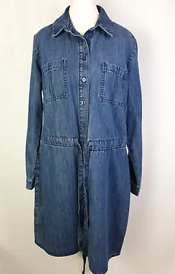 Matalan Stonewash Blue Denim Shirt Dress With Drawstring Belt UK10 C1781 • £8.99