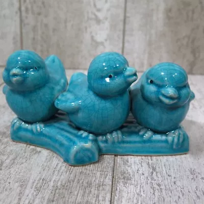 Vintage Crackle Glaze Ceramic Teal Blue Birds On Branch Bluebirds Songbird 7  W • $20