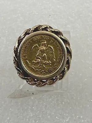 Handmade ~ 14k Yellow Gold ~ ESTADOS UNIDOS MEXICANOS Coin ~ Ring Size 4 • $324.99