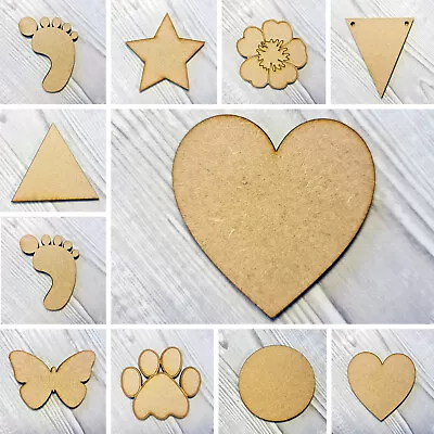 Wooden MDF Shapes Hearts Stars Butterfly Bunting Craft Embellishments Decoration • £1.49