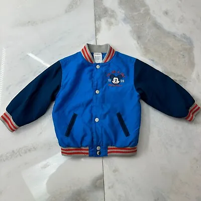 Vintage Disney Jacket Youth Small 3 Blue Bomber Letterman Coat Mickey Mouse Boys • $19.95