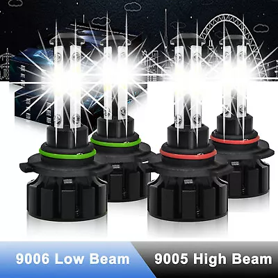 4x 9005 9006 LED Combo Headlight Bulbs 4SIDE High Low Beam Kit Super Xenon White • $20.99