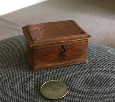 Vintage Artisan Dollhouse Miniature Chest Trunk Carved Wood Furniture Spanish? • $20