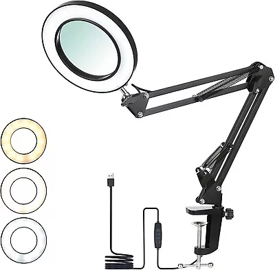 8X Magnifying Glass Lamp Desk LED Ring Light USB Beauty Nail Tattoo Magnifiers • £19.99