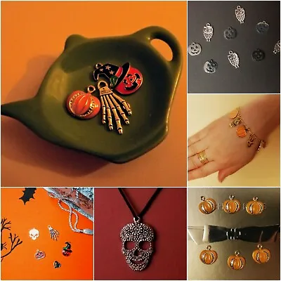 Mixed Halloween Charms Pumpkin Charm Steel DIY Jewellery Making Enamel Skull Owl • £2.49