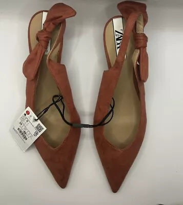 New Zara Bow Slingback Suede Taupe Pointed Toe Mules Flats Shoes Size 9 NWT • $69.99