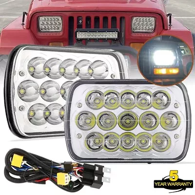 Pair 5x7  7x6  LED Headlights Hi/Lo DRL For Jeep Cherokee XJ 84-01 W/ H4 Wiring • $54.99