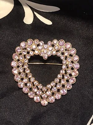 Vintage 1990s Monet Heart Brooch Pin Pendant Pink Rhinestones Signed Scarf Tie • $18.92