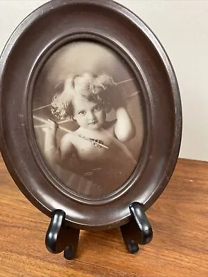 Vintage M.B. Parkinson Cupid Awake Print Litho Oval Tin Metal Frame 5.5  X 7  • $9.67