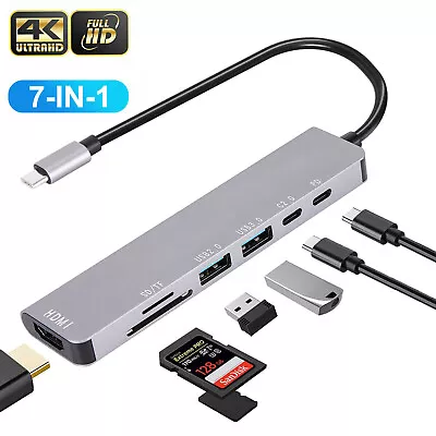 7-in-1 Type C To 4K HDMI Adapter Hub For MacBook/Pro/Air/iMac/Ipad Pro USB 3.0 • £10.49