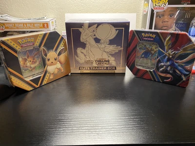 $99.97 • Buy Chilling Reign Elite Trainer Box ETB And Pokemon Tin Lot - Zacian V & Eevee V