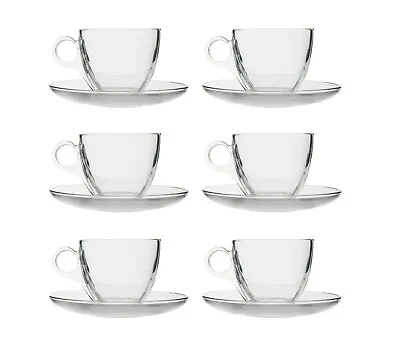 12pc Glass Cup Mug & Saucer Base Table Tea Cappuccino Espresso Coffee Drink Set • £16.45