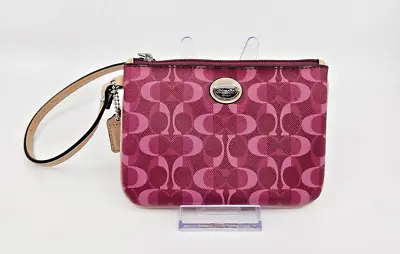 Coach Pink Coated Canvas Tan Leather Peyton Dream Signature Wristlet Wallet • $39.60