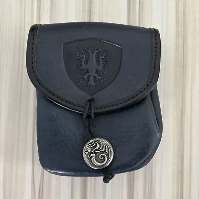 Medieval Dragon Leather Belt Pouch Hand Made Dragon Silver Button • $40