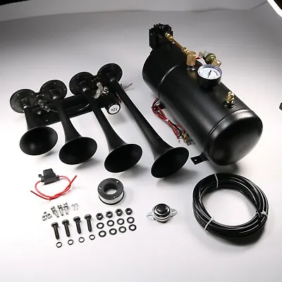 Train Horn Kit Loud System 4 Trumpets 1G Air Tank 150PSI For Car Truck Pickup • $120.97