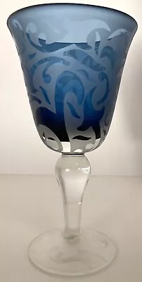 Michael Weems Glass Wine Goblet Cobalt Blue Elise Bulbous Stem Signed 2002 • $79.95