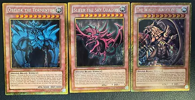 Yugioh God Card Complete Set Gold Rare PGLD-EN030 - PGLD-EN032 Unlimited NM • £30