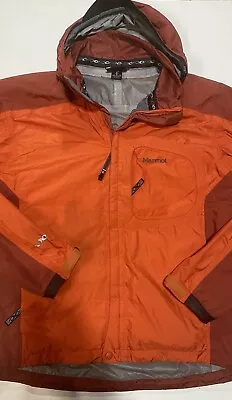 Marmot PreCip Rain Jacket Mens Medium Hooded Waterproof Hiking Orange • $34.99