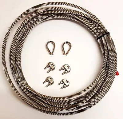 £227.88 • Buy Stainless Steel A4 Marine Grade Wire Rope Cable +2 X Thimble + 4 X Rope Clamp