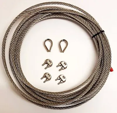 Stainless Steel A4 Marine Grade Wire Rope Cable +2 X Thimble + 4 X Rope Clamp • £227.88