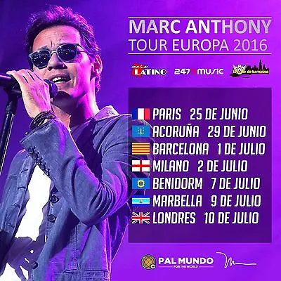 MARC ANTHONY  TOUR EUROPA 2016  CONCERT POSTER - Latin Salsa Freestyle Music • $14.51