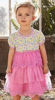 Matilda Jane Dreans Come True Dress Tiered Tulle Ruffle Pink Floral 12-18 M • $13.99