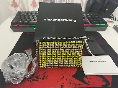 Alexander Wang Heiress Yellow Nano Rhinestone Embellished Pouch Bag • $410.32