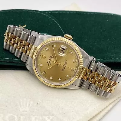 Rolex Datejust 36mm 18K Yellow Gold Steel Champagne Diamond Dial Men Watch 16233 • $6299