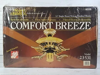 Vtg Hunter Comfort Breeze Ceiling Fan 52  Brass/walnut Finished Blades 23531 • $450